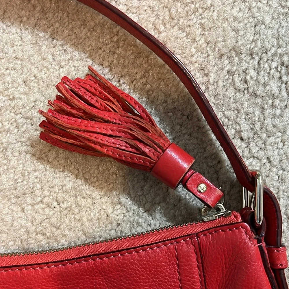 Kate Spade Red Pebbled Leather Shoulder Tote Bag, Zippered